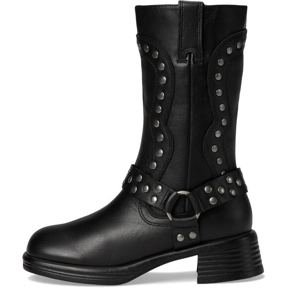 NWT (no box) Steve Madden girls valent motorcycle boots, black with metal size 1 - Picture 2 of 8